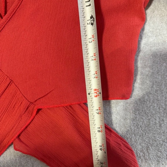 Windsor Red Kimono Sleeve Wrap Crop Top Boho Festival - Picture 5 of 9
